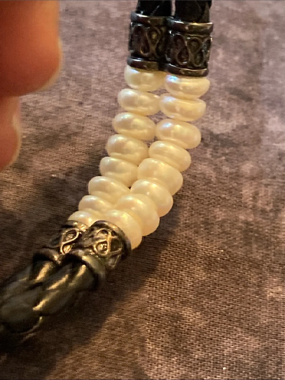 Braided Cord Bracelet with White Freshwater Cultured Button Pearls